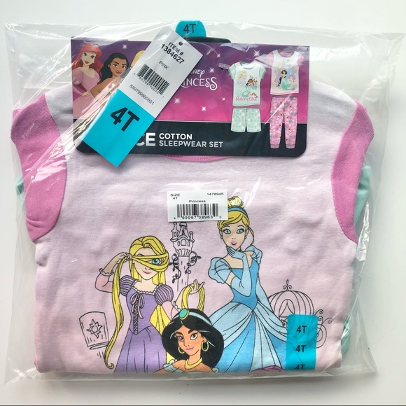 NEW Girl’s Disney Princess 4-piece Pajamas set -pink/mint - Picture 2 of 10